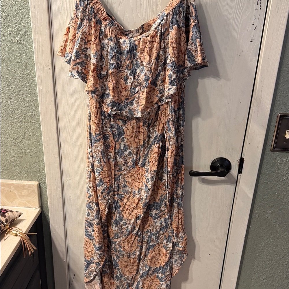 Kori Floral Dress in Blue and Tan